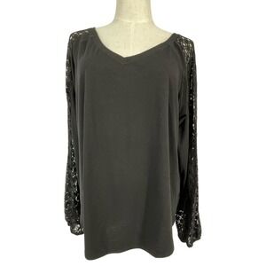 Beyove Womens Black V-Neck Top Long Lace Sleeve Rayon Blend Size L whimsgoth